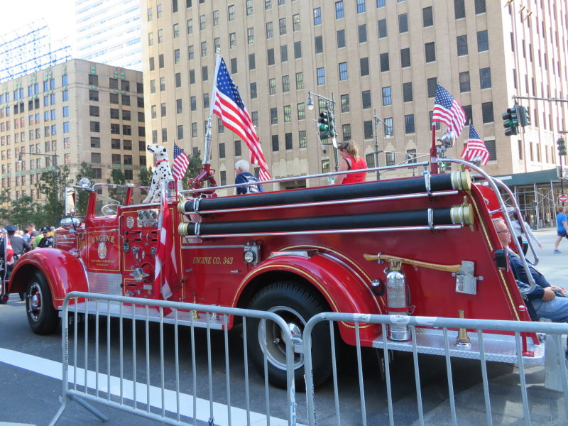 A Fire Engine at the Tunnel to Towers Run honoring a fire fighter who died on 9/11